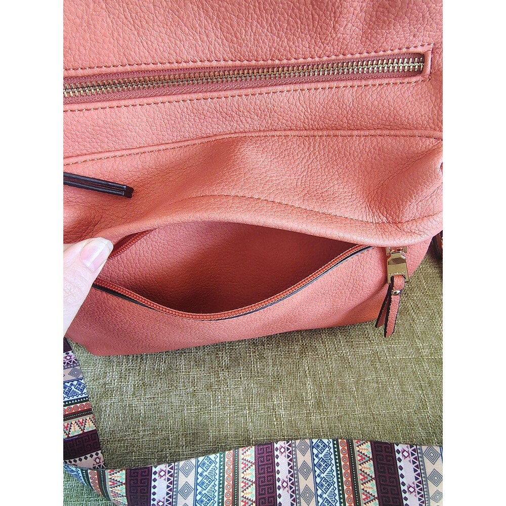 Jen Co Backpack Medium Orange Vegan Faux Leather Convertible Boho Strap Purse 1x - Picture 9 of 16